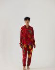 Big Botanical Red Crepe Coord Set