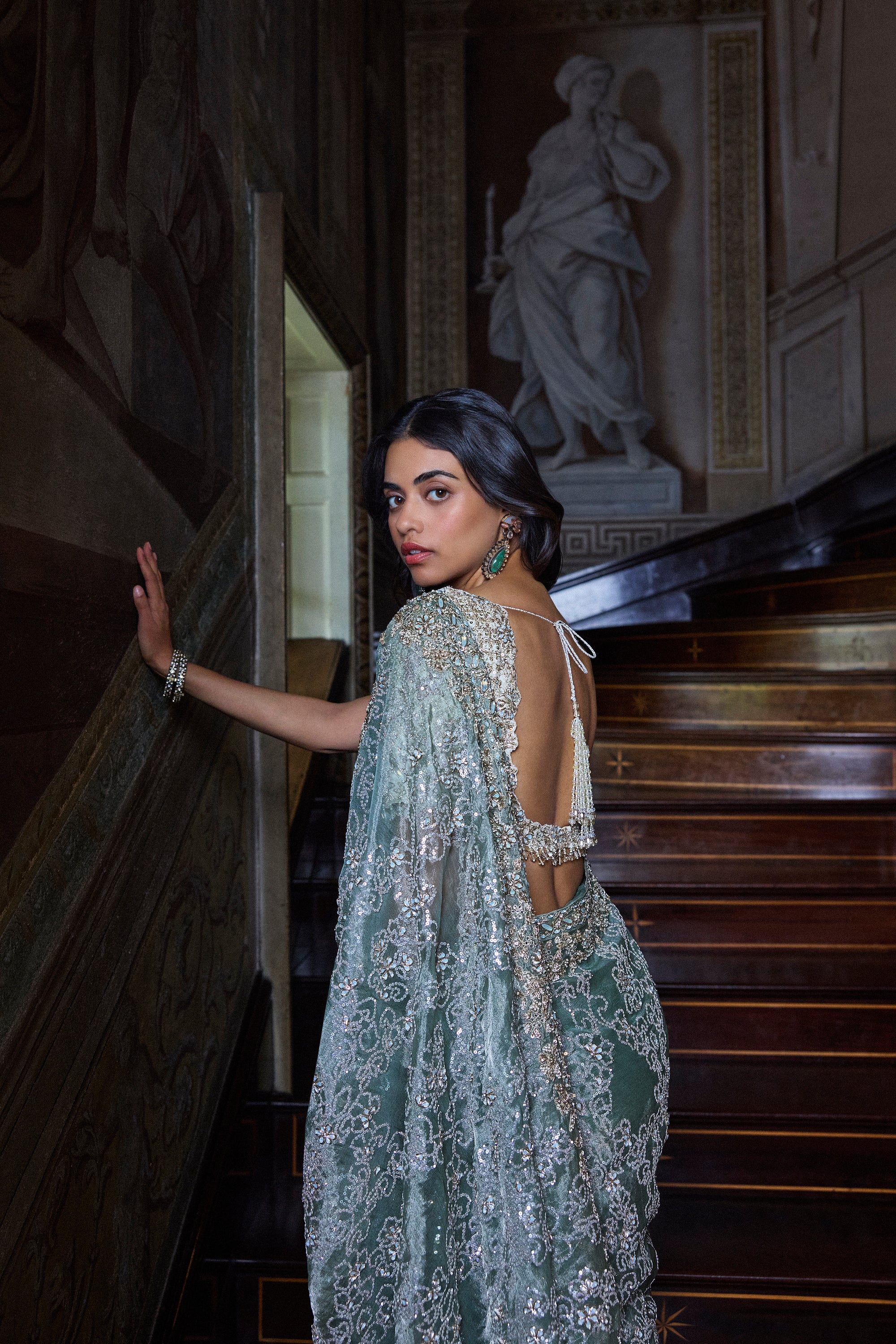 Ivory Sage Zardosi Saree