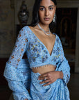 Powder Blue Thread Work Saree