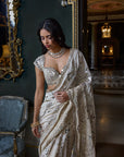 Beige Mirror Work Saree