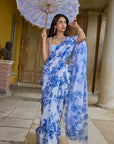 Ivory & Blue Sequin Saree