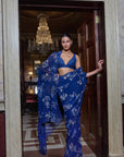 Navy Blue Floral Crystal Saree