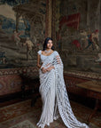 Slate Ivory Stripe Saree