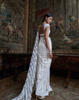 Slate Ivory Stripe Saree