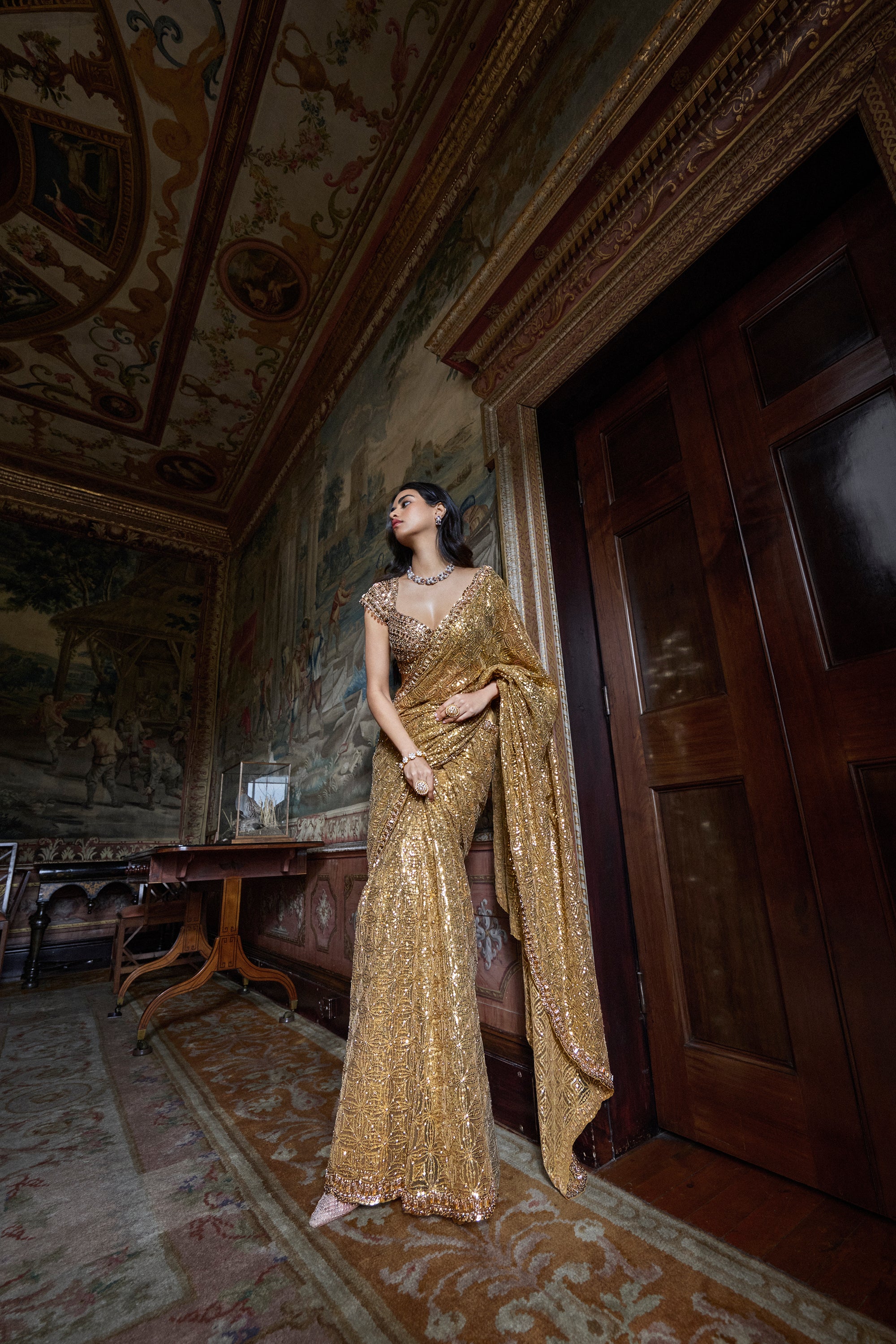 Antique Gold Crsytal Saree