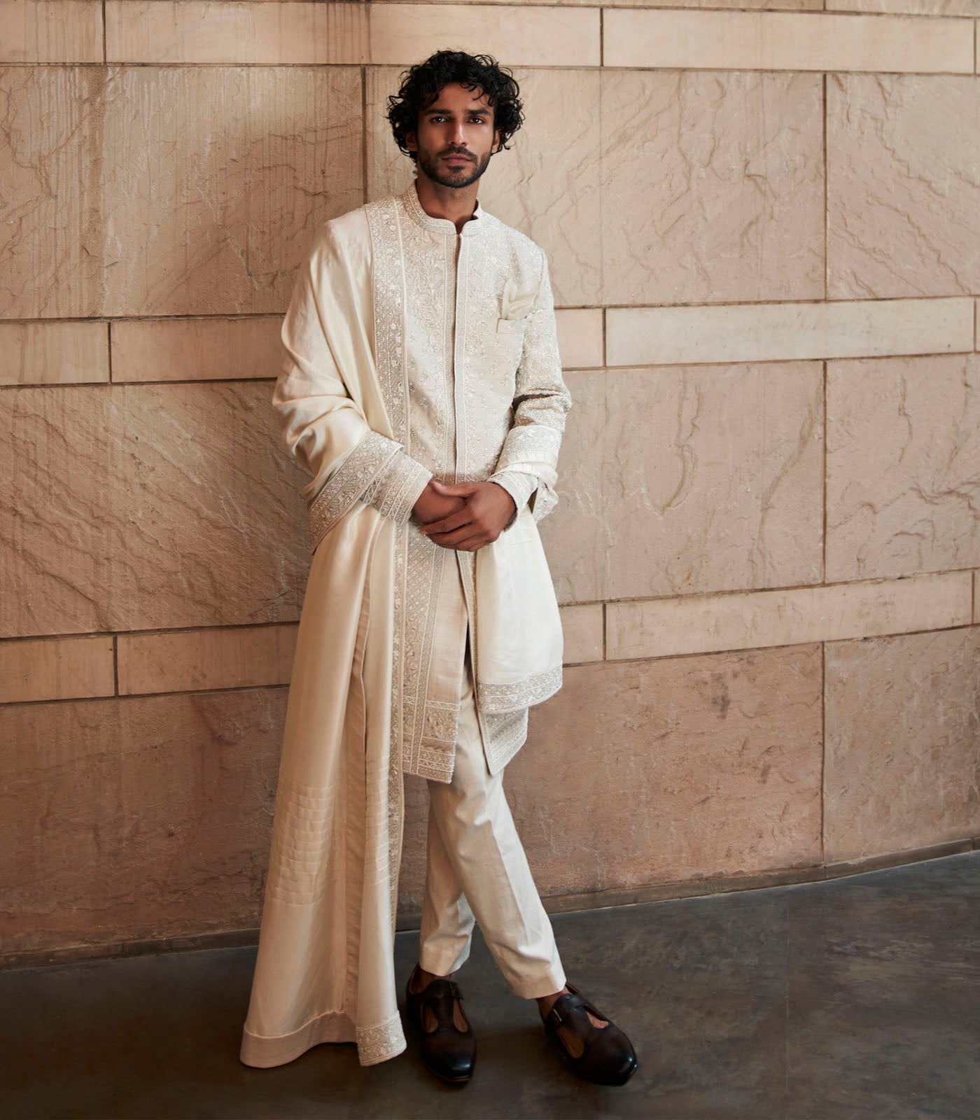 Ivory Rose Creeper Sherwani Set
