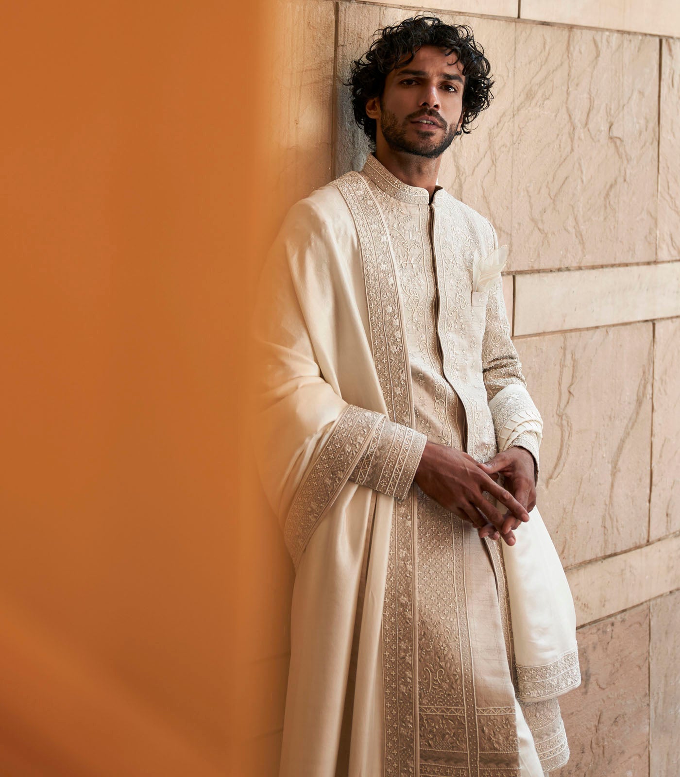 Ivory Rose Creeper Sherwani Set