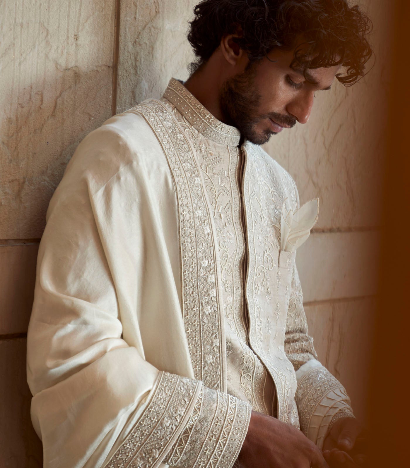 Ivory Rose Creeper Sherwani Set