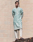 Mint Green Chanderi Long Palm Tree Kurta Set