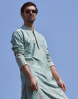 Mint Green Chanderi Long Palm Tree Kurta Set