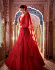 Red Cut Work Lehenga Set