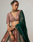 Cranberry Multicolor Linear Flower Lehenga Set With Double Dupatta