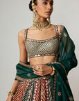 Cranberry Multicolor Linear Flower Lehenga Set With Square Neck Blouse