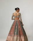 Cranberry Flower Linear Lehenga With Full Sleeve Blouse