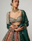 Cranberry Flower Linear Lehenga With Full Sleeve Blouse