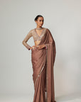 Deep Beige Satin Saree Set