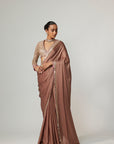 Deep Beige Satin Saree Set