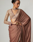 Deep Beige Satin Saree Set