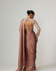 Deep Beige Satin Saree Set