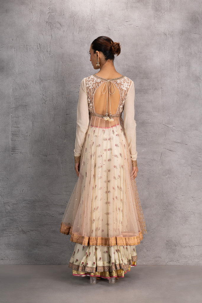 Blush Net Printed &amp; Embroidered Anarkali Set