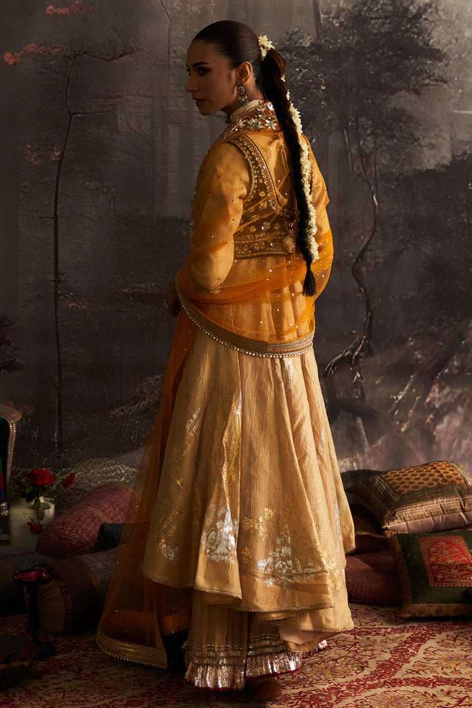 Yellow Silk Embroidered Anarkali Set