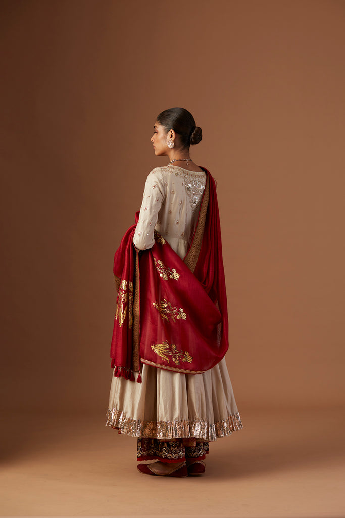 Toosh Silk Chanderi Anarkali With Toosh Emb Pants And Geo Tussar Dupatta
