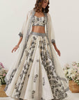 Ivory Printed Skirt Paired With Bralette & Cape
