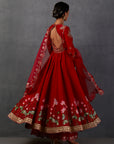 Red Chanderi Printed Embroidered Anarkali Set