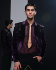 Wine Cutdana Velvet Jacket