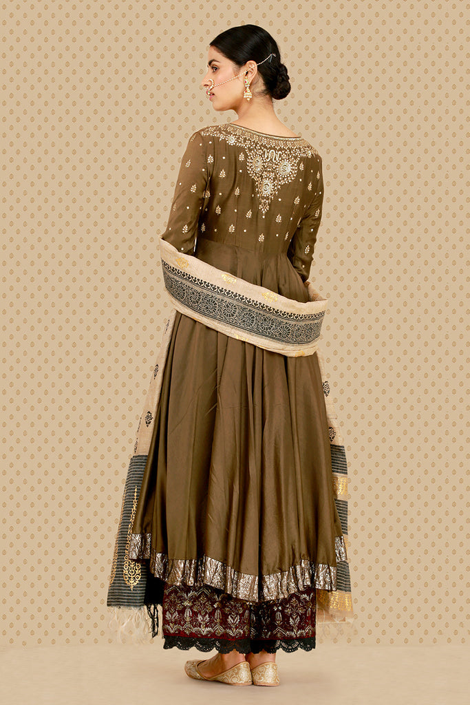 Elegant Embroidered Anarkali Kurta, Izhaar &amp; Dupatta Set