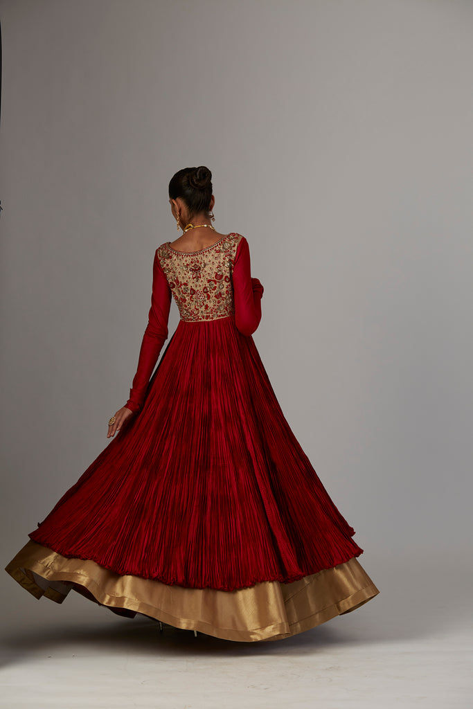 Red Silk Embroidered Anarkali