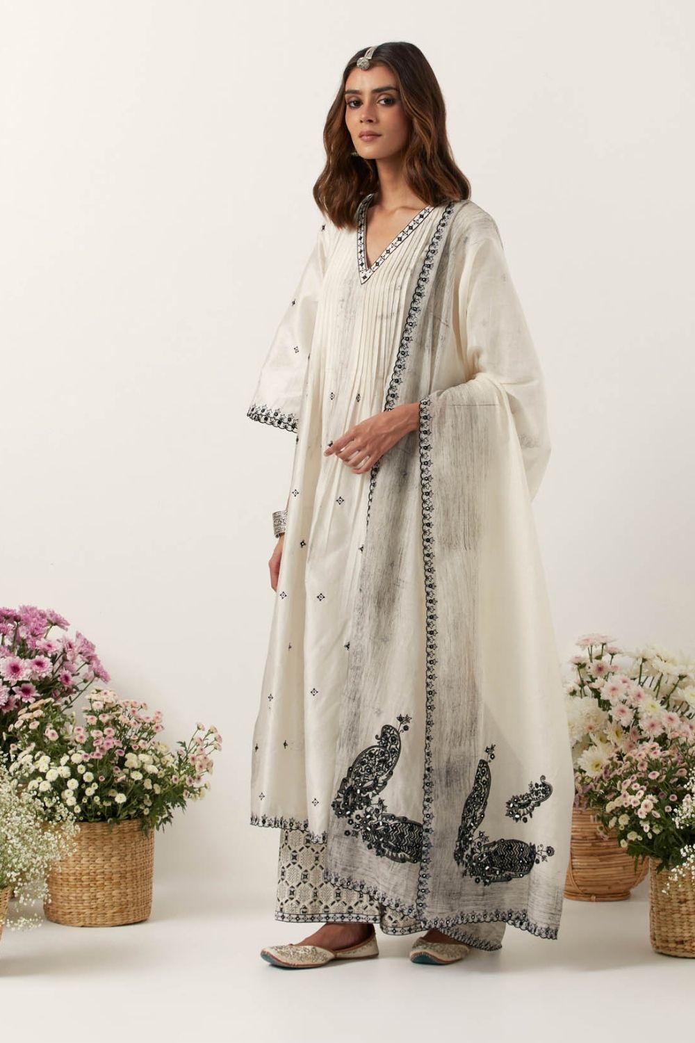 Ivory Anarkali Paired With Pants &amp; Dupatta