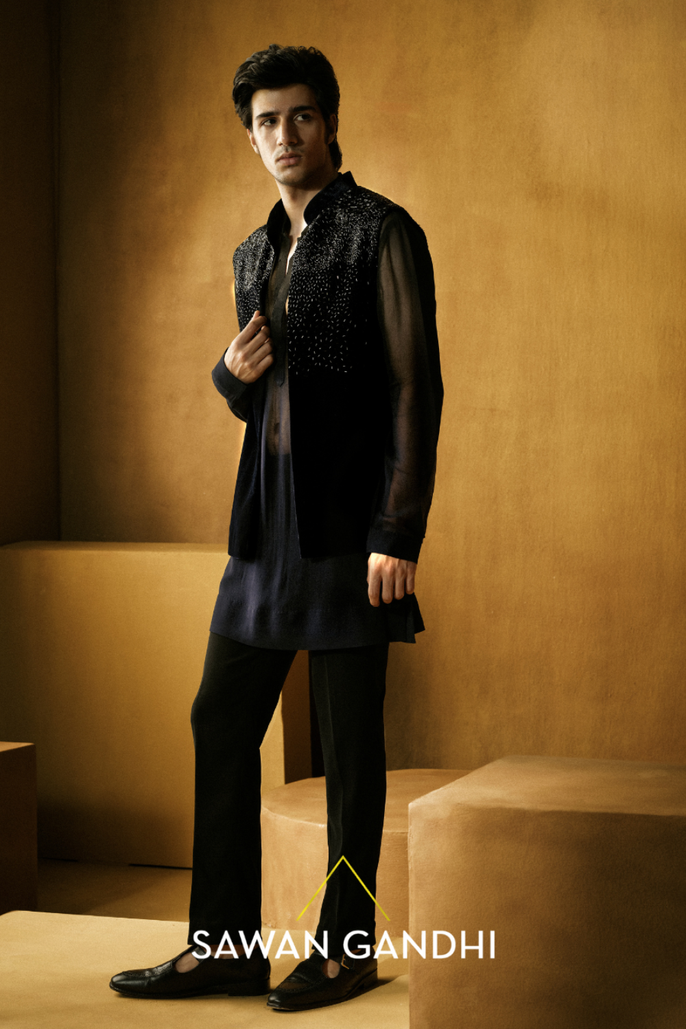 Black Velvet Cutdana Nehru Set