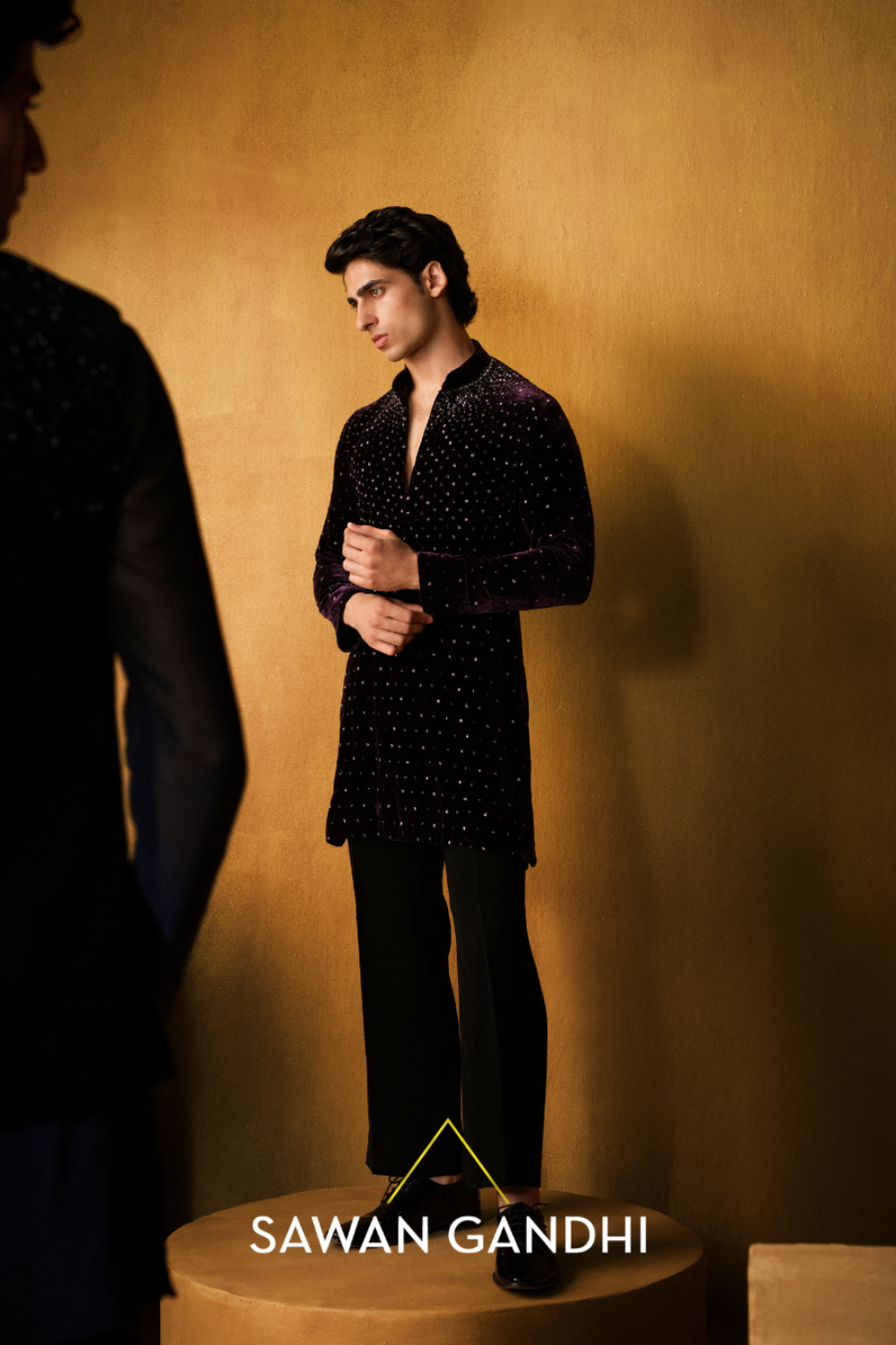 Wine Velvet Cutdana Kurta
