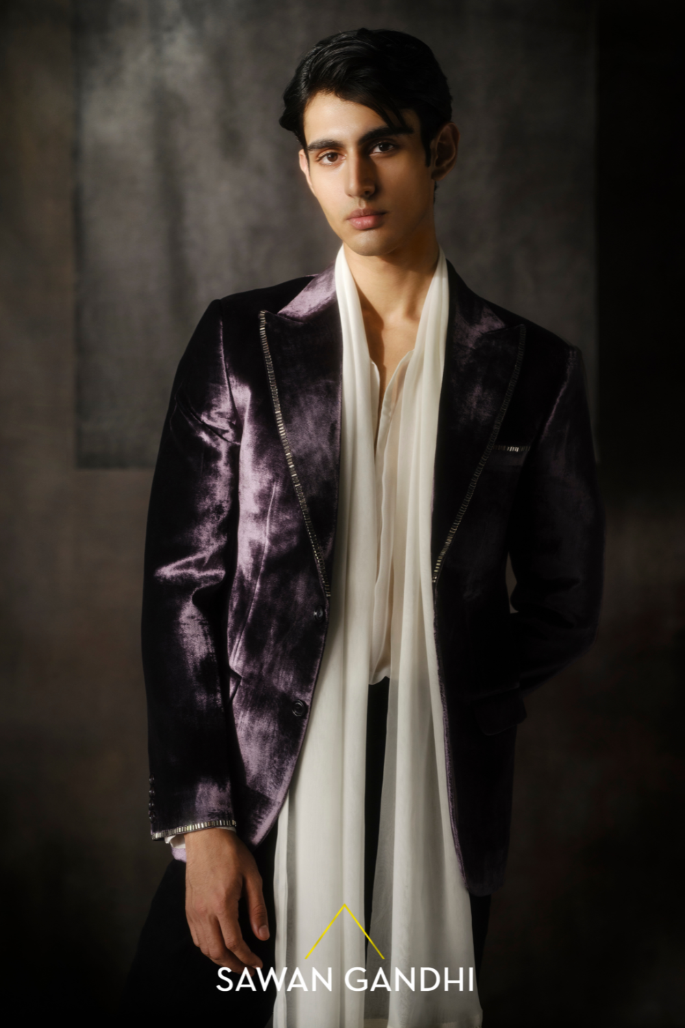 Purple Mirror Work Velvet Jacket