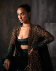 Gold To Green Cutwork Cape Set