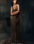 Olive Green Drape Saree