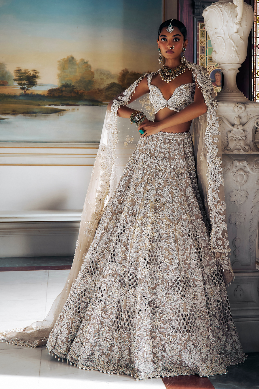 Nude Pearl Cut Work Lehenga Set - Ready to Ship