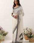 Ivory Printed Resham & Mirror Work Saree Set
