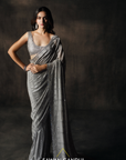 Steel Grey Sequins Line Saree