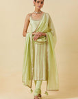 Mint Printed Kurta With Dupatta & Churidar