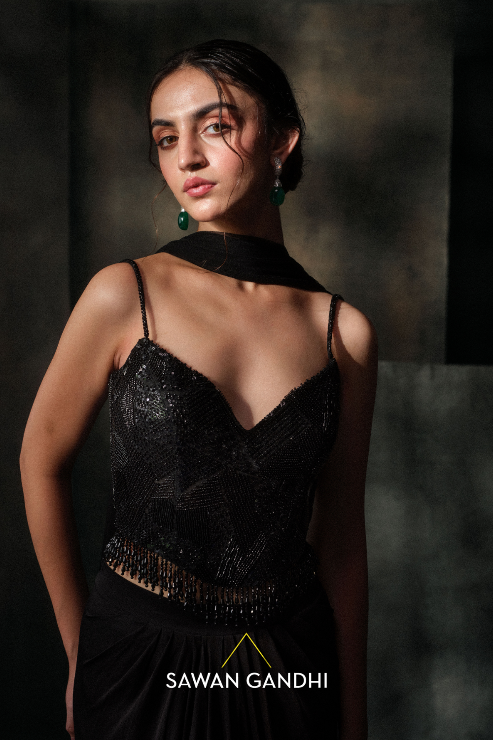 Black Corset And Dhoti Skirt Set