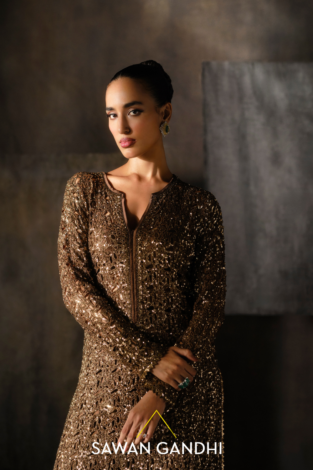Coffee Gold Sequins Suit