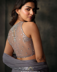 Grey Mirror Border Saree