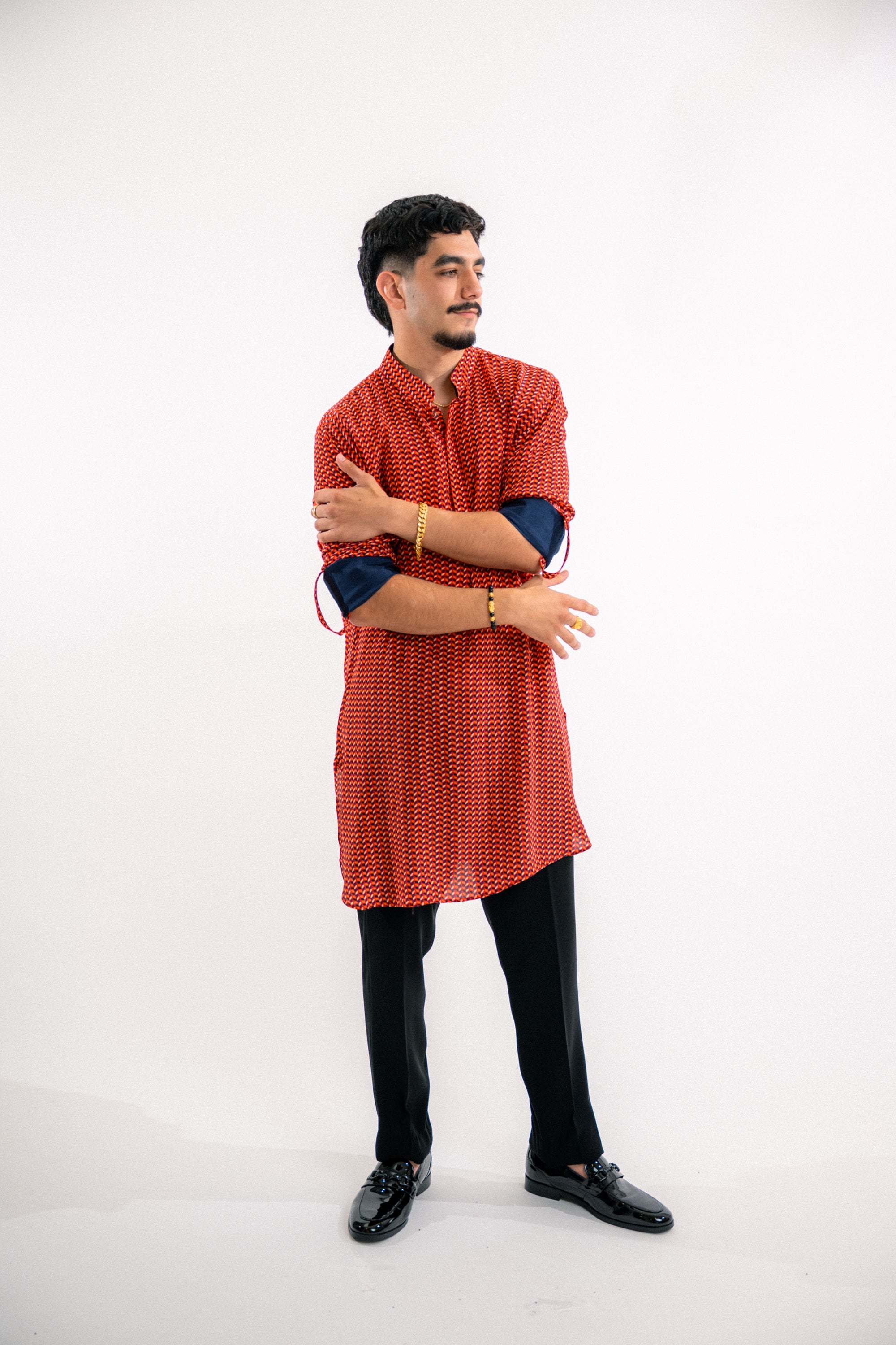 Red Herringbone Silk Kurta - Ready to Ship