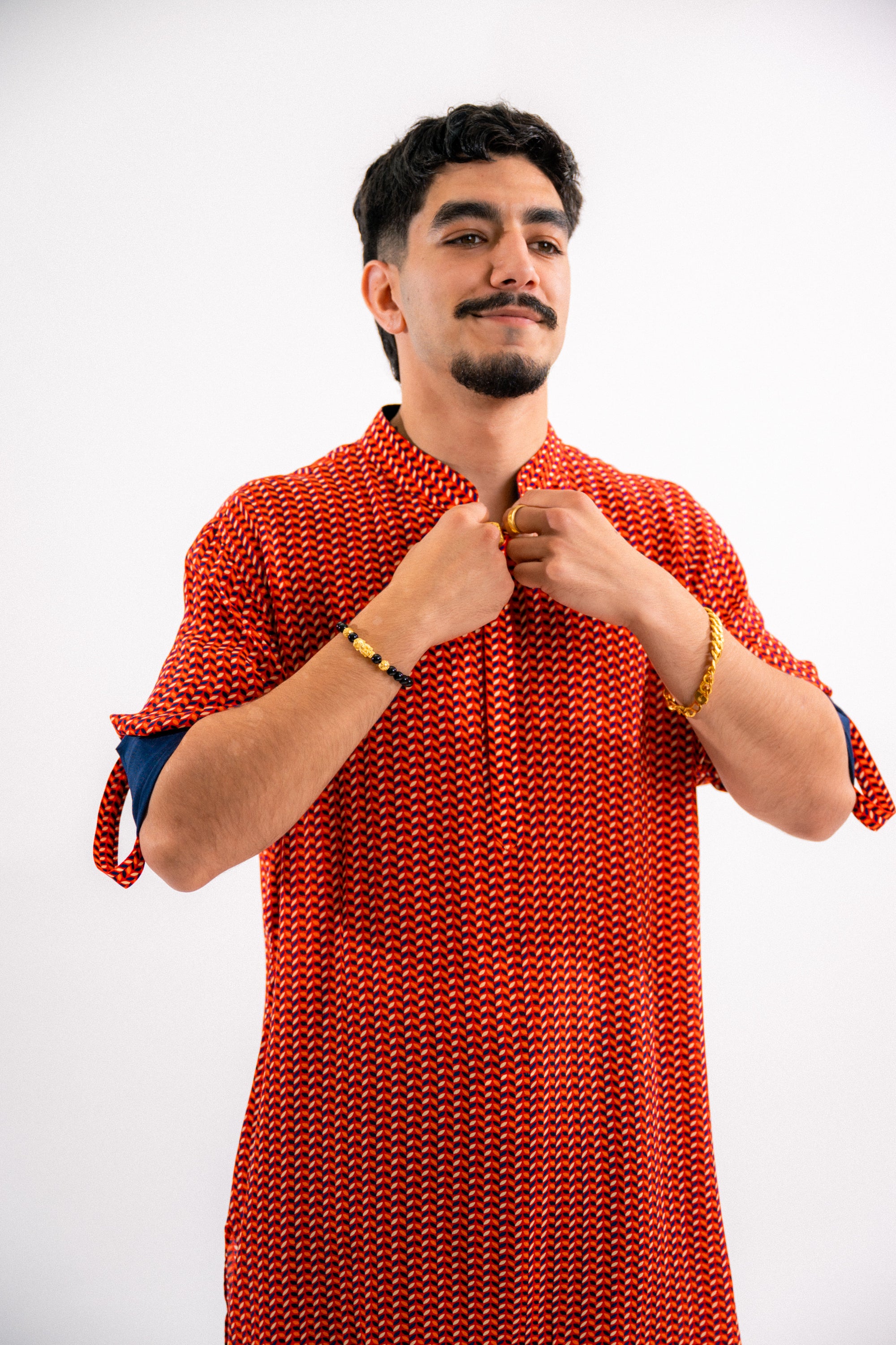 Red Herringbone Silk Kurta - Ready to Ship