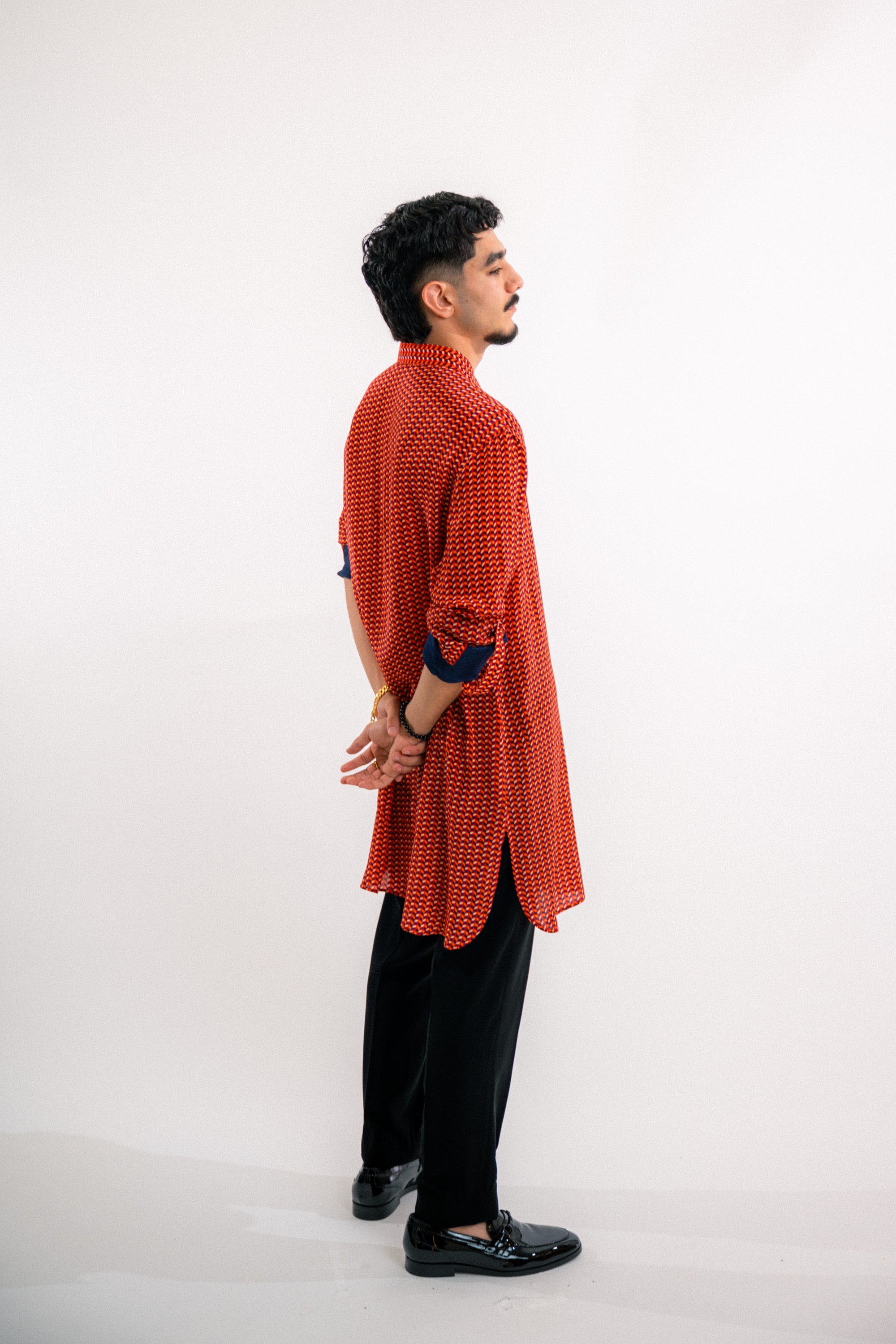 Red Herringbone Silk Kurta - Ready to Ship