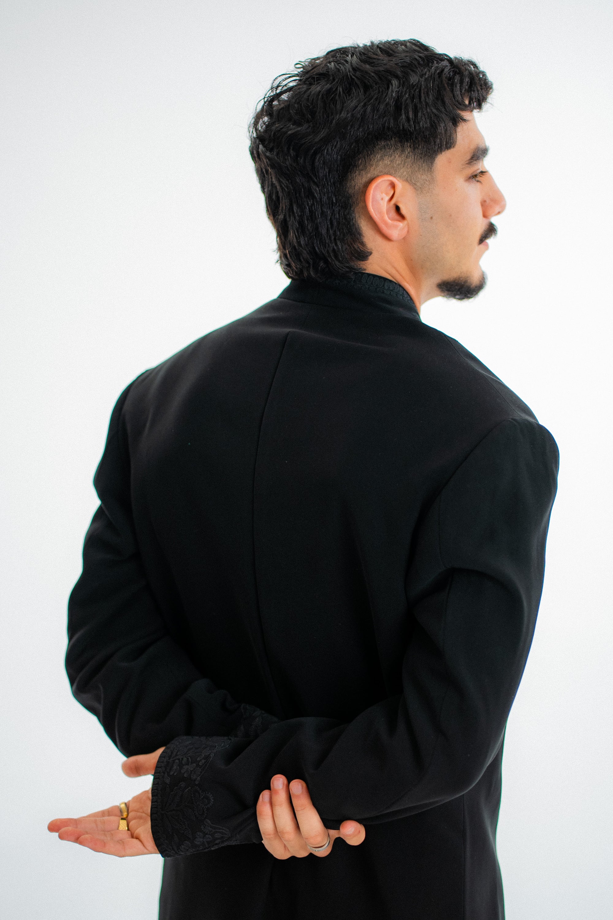 Black Thread Work Open Jacket Set - Ready to Ship