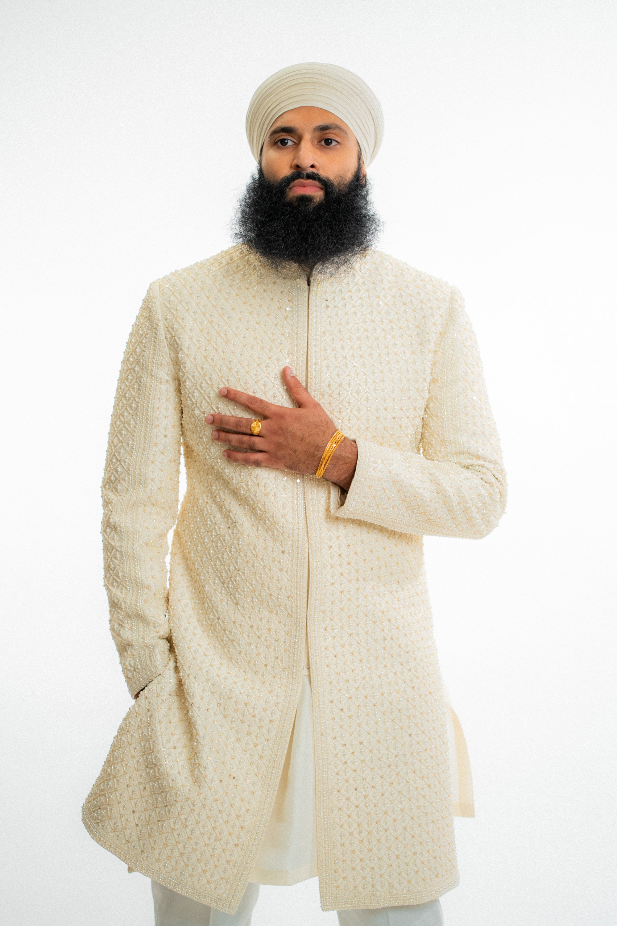 Ivory Pearl Sherwani Set - Ready to Ship