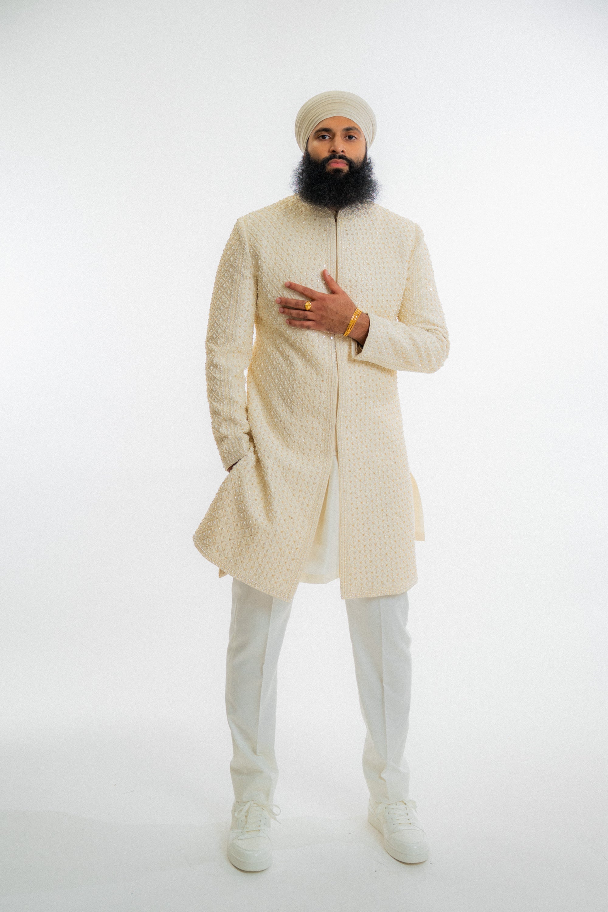 Ivory Pearl Sherwani Set - Ready to Ship